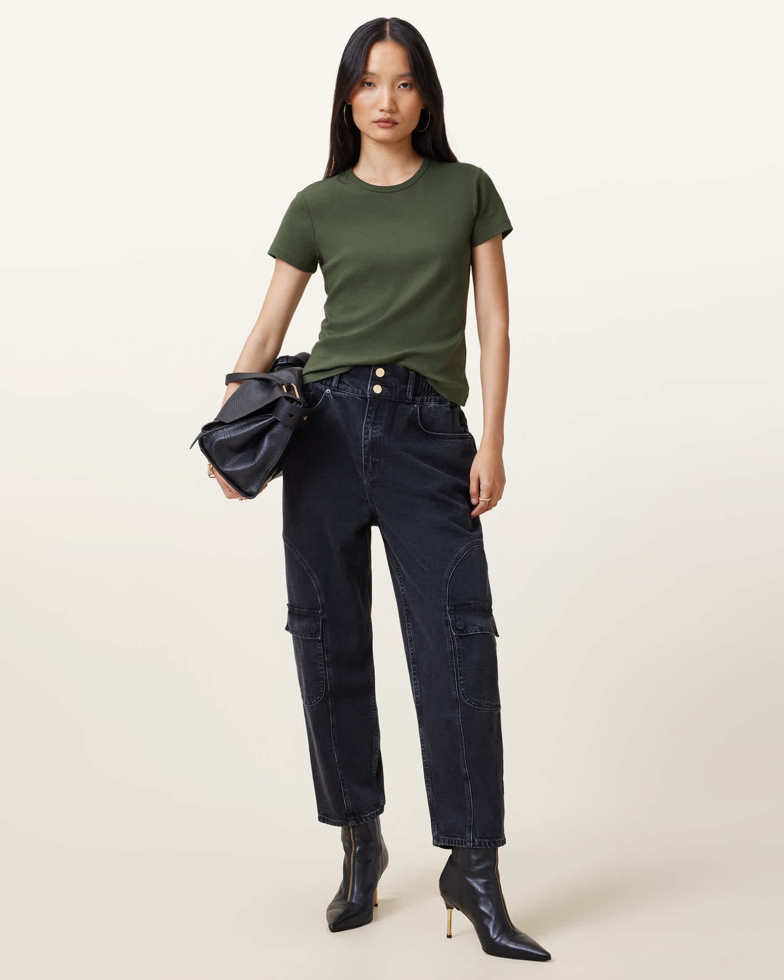 All Saints Stevie Slim Fit Short Sleeve T-Shirt Grape Leaf Green