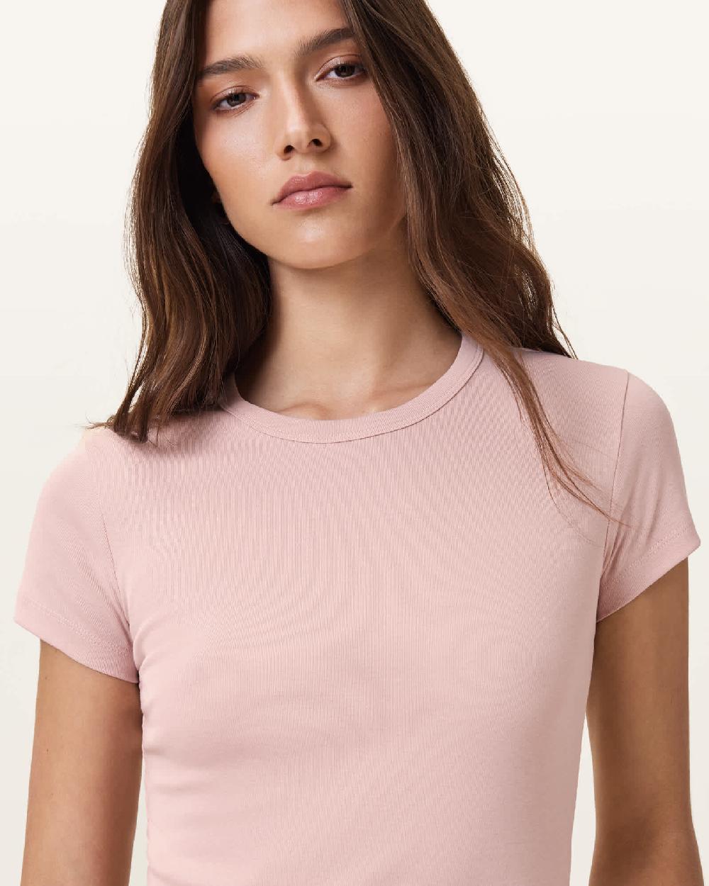 All Saints Stevie Slim Fit Short Sleeve T-Shirt Mauve Chalk Pink