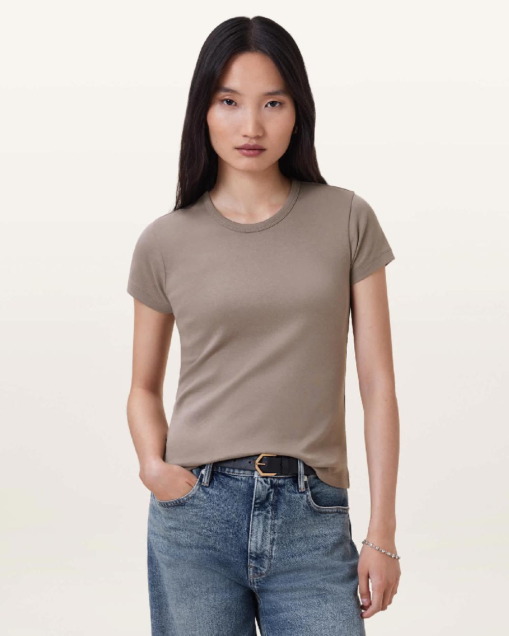 All Saints Stevie Slim Fit Short Sleeve T-Shirt Pine Bark Brown