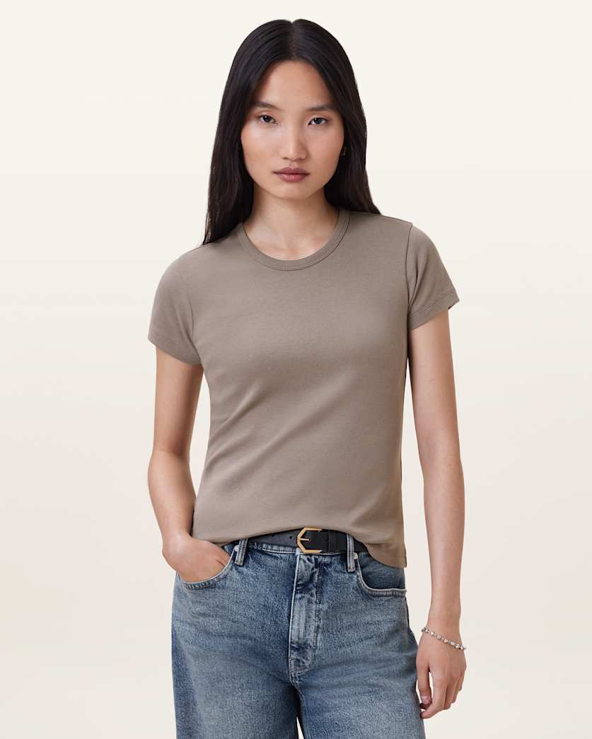 all saints Stevie Slim Fit Short Sleeve T-Shirt Pine Bark Brown