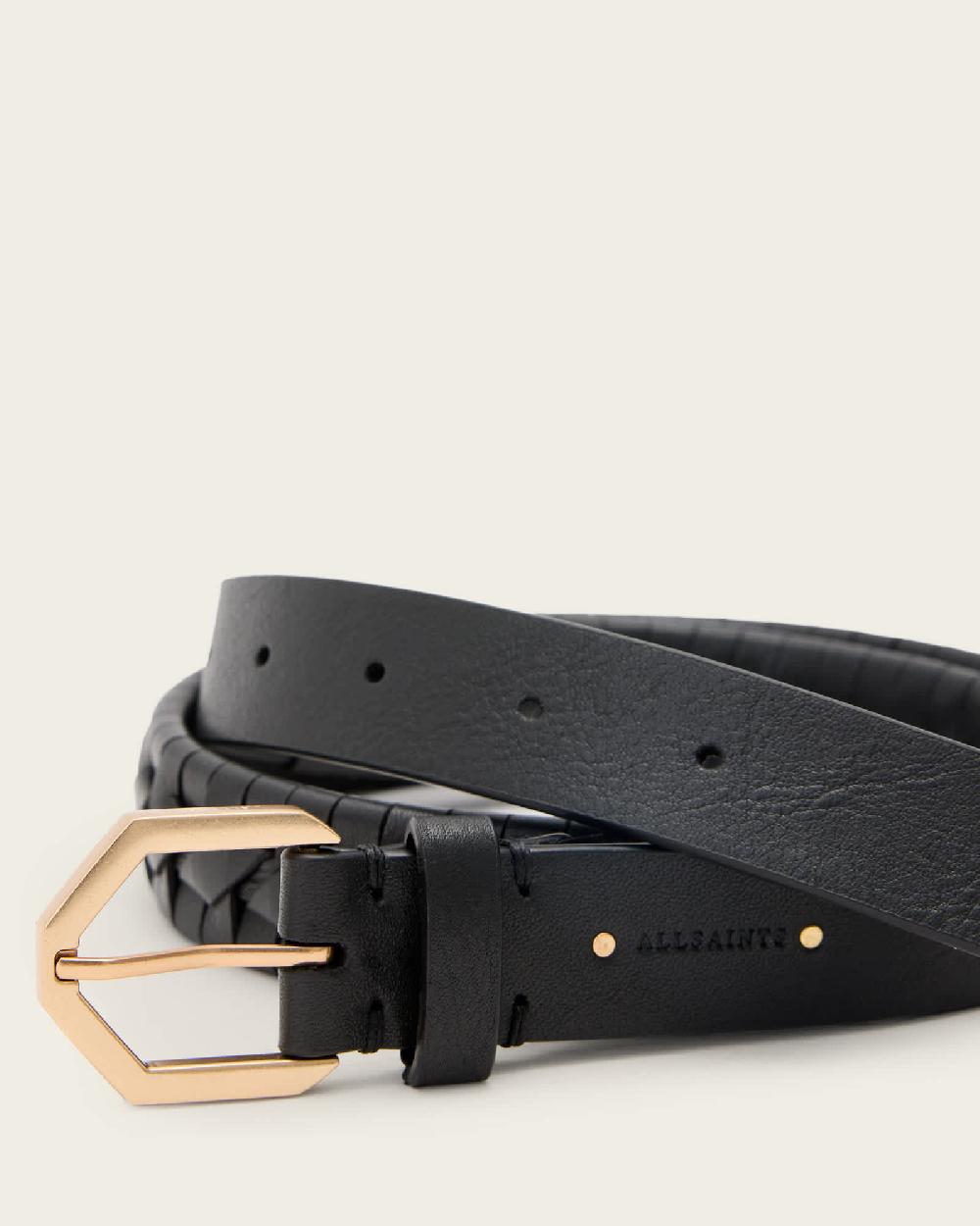 All Saints Storm Woven Leather Belt BLACK/WARM BRASS