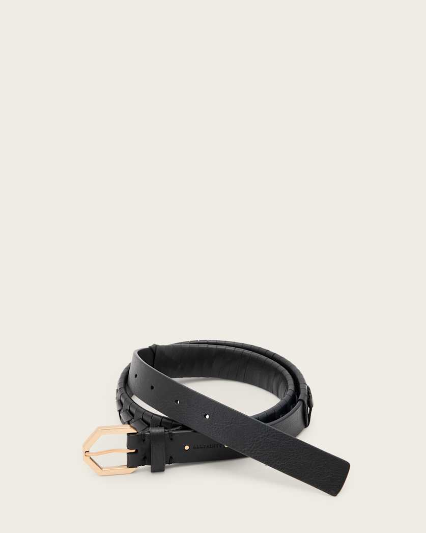 all saints Storm Woven Leather Belt BLACK/WARM BRASS