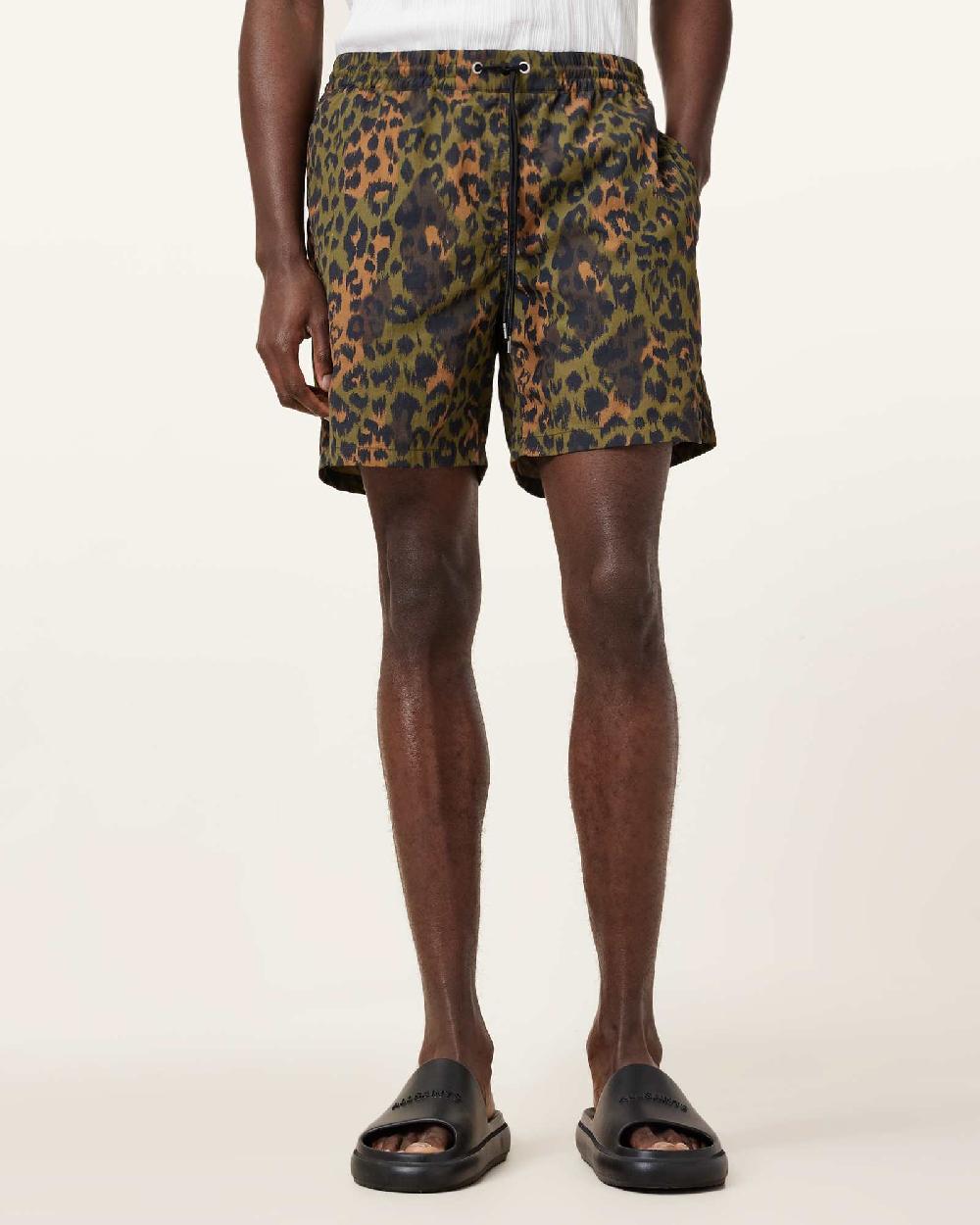 All Saints Styx Leopard Print Swim Shorts Eden Green