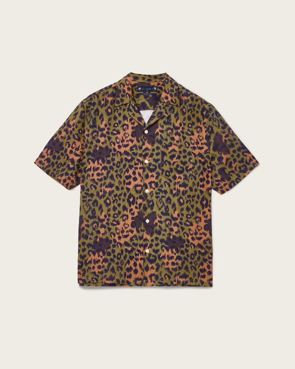 All Saints Styx Printed Short Sleeve Shirt Military Green