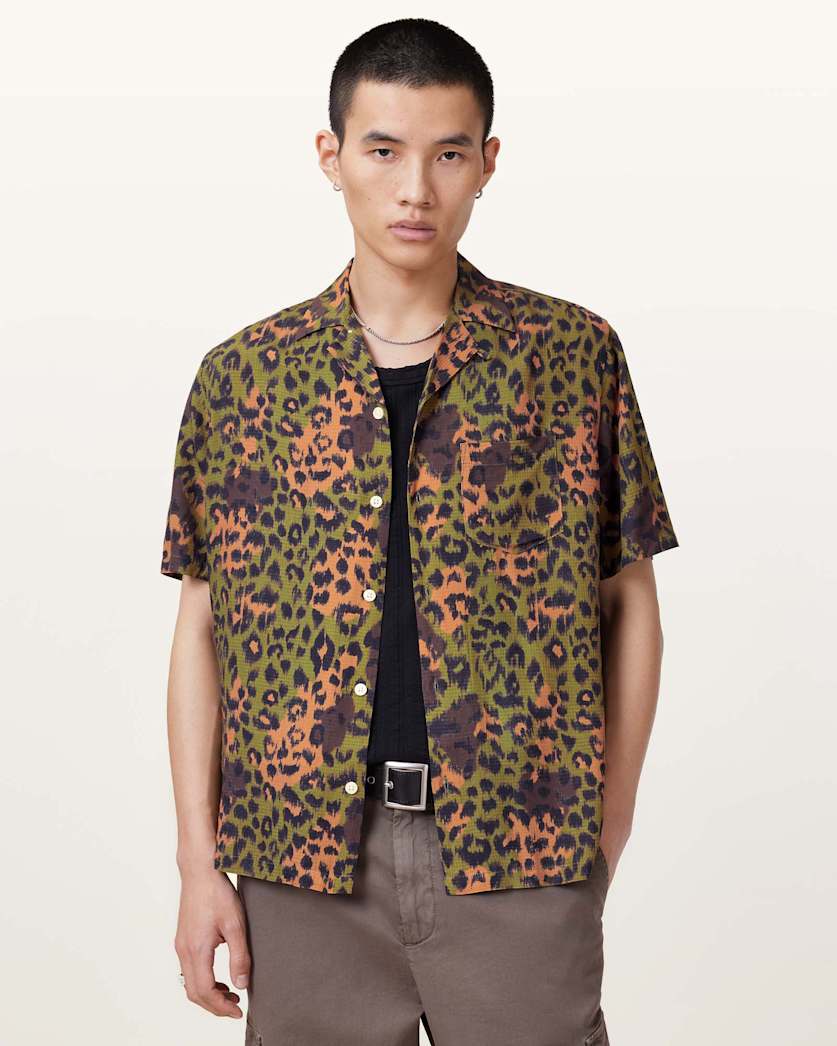 all saints Styx Printed Short Sleeve Shirt Military Green