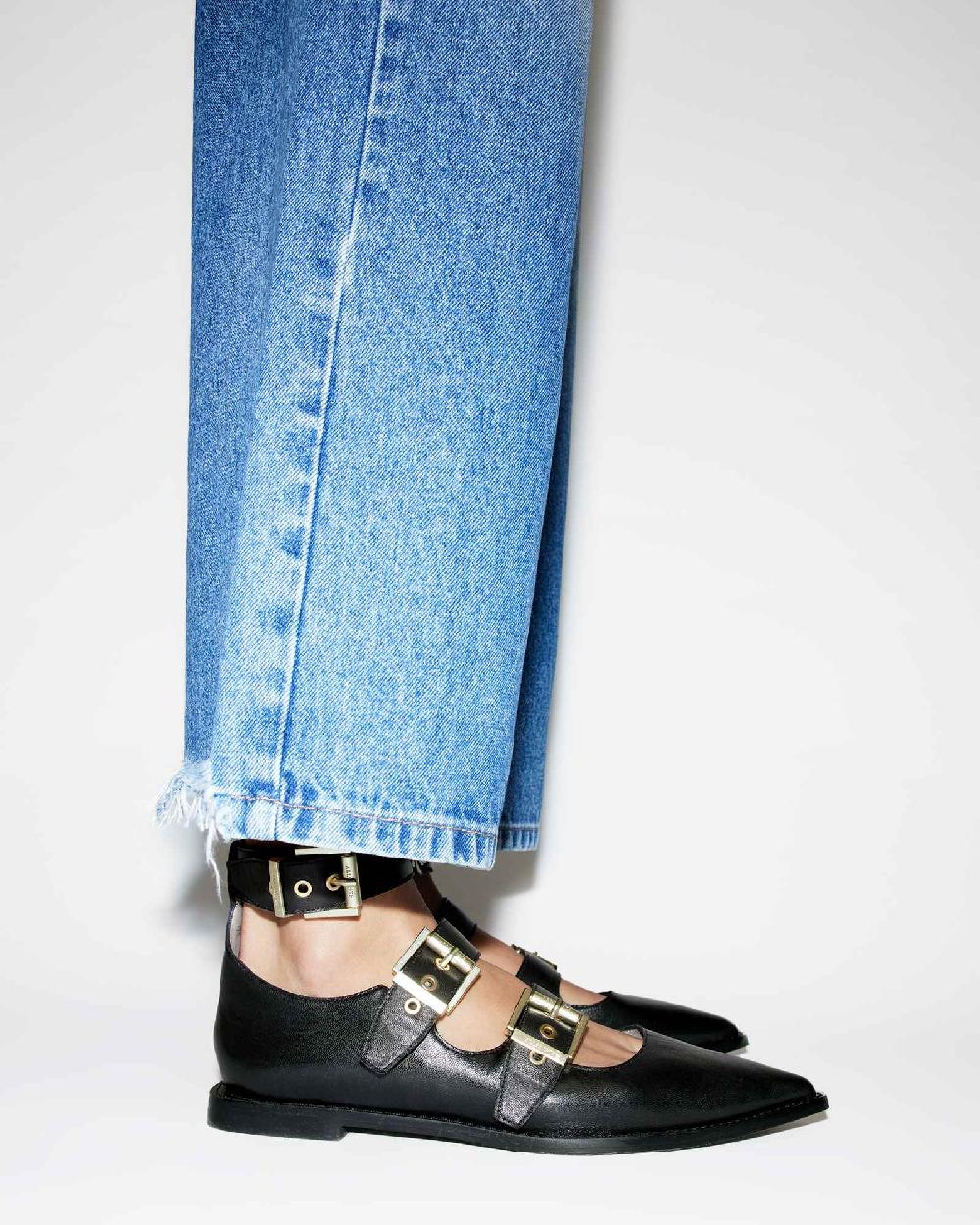 All Saints Susan Buckle Leather Shoes BLACK/WARM BRASS