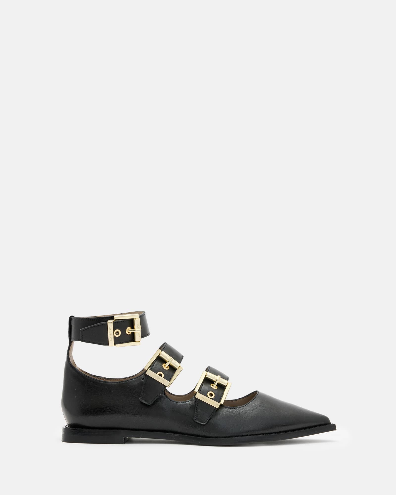 All Saints Susan Buckle Leather Shoes BLACK/WARM BRASS