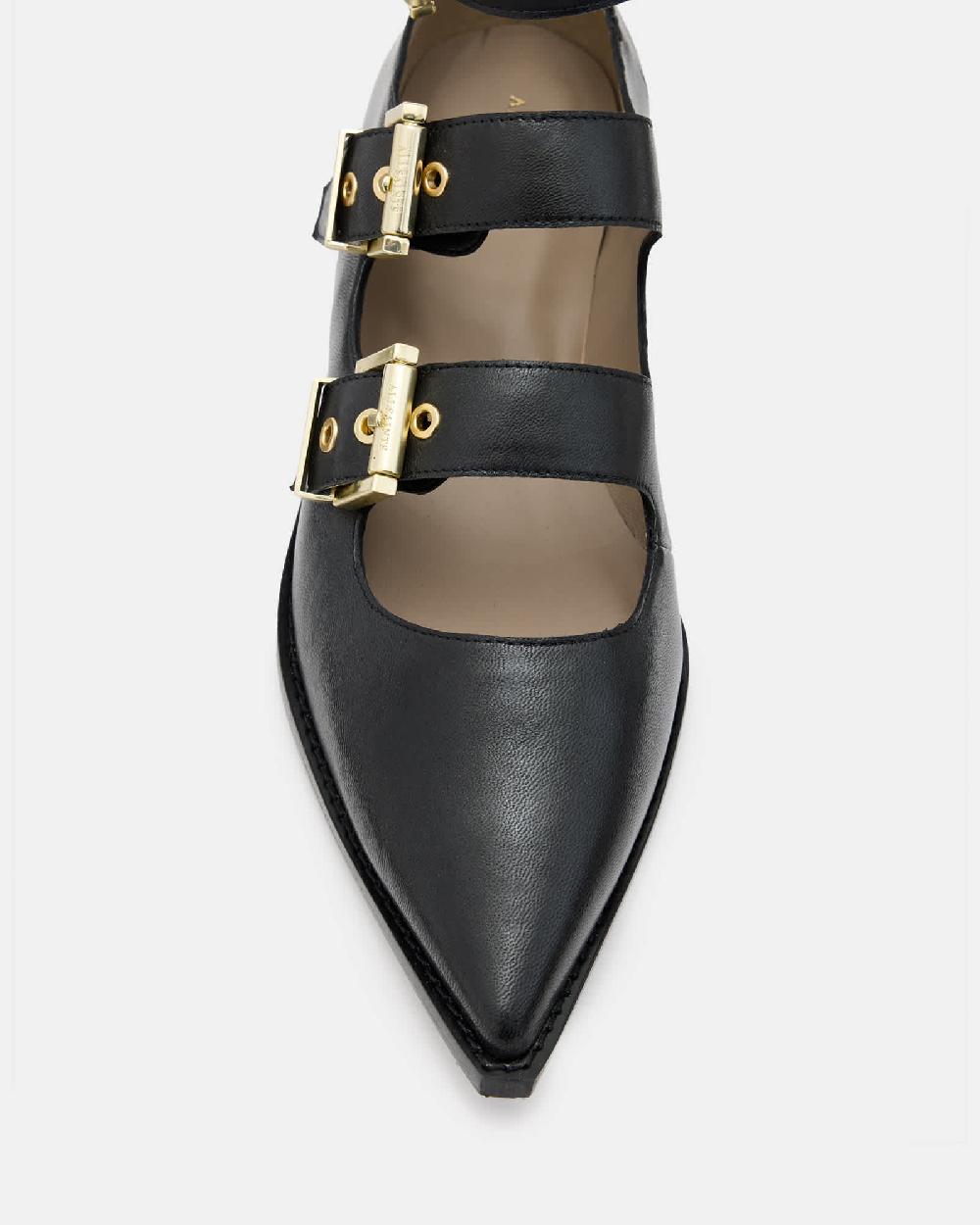 All Saints Susan Buckle Leather Shoes BLACK/WARM BRASS