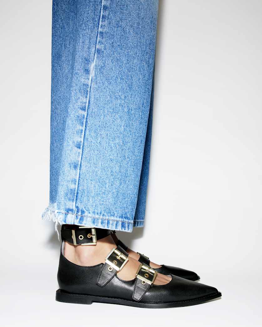 all saints Susan Buckle Leather Shoes BLACK/WARM BRASS