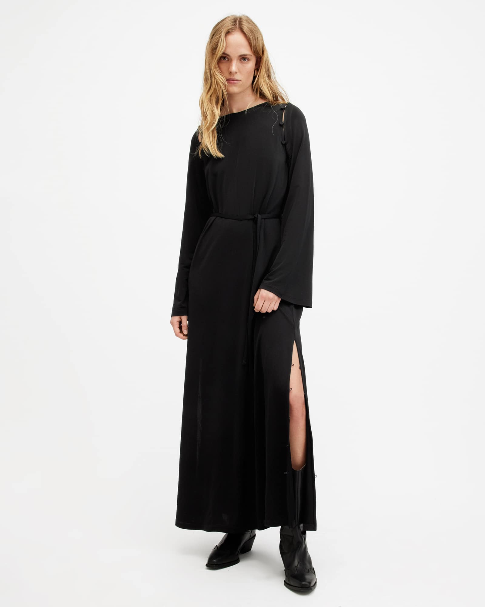 All Saints Susannah Removable Sleeve Maxi Dress Black