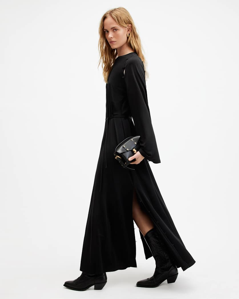 all saints Susannah Removable Sleeve Maxi Dress Black