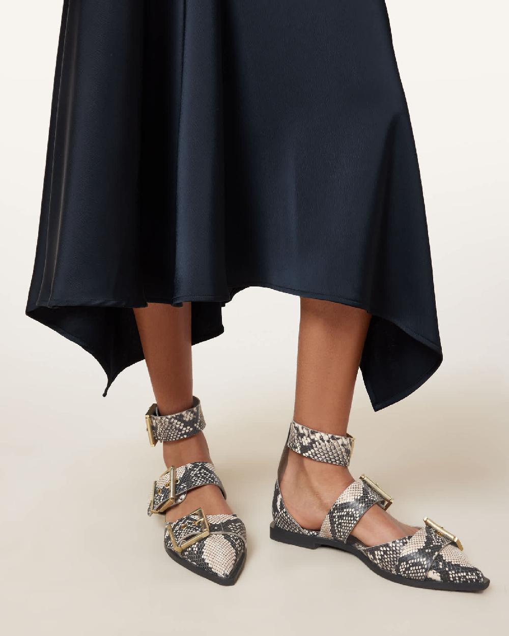 All Saints Sutton Leather Pointed Toe Shoes Flow Ecru White