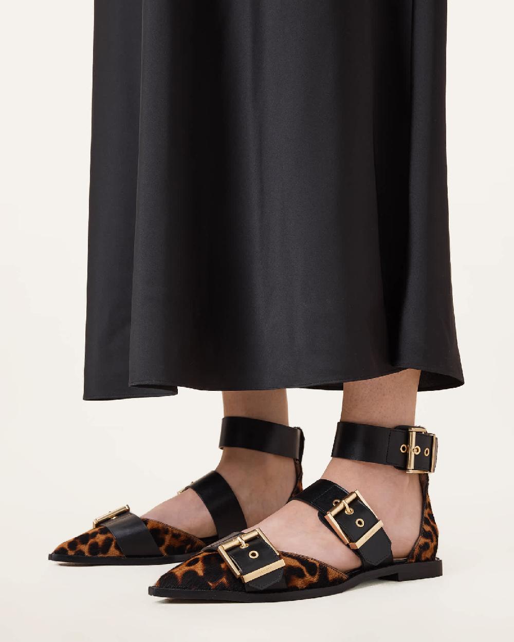 All Saints Sutton Leopard Print Pointed Toe Shoes LEPPO BROWN/BLACK