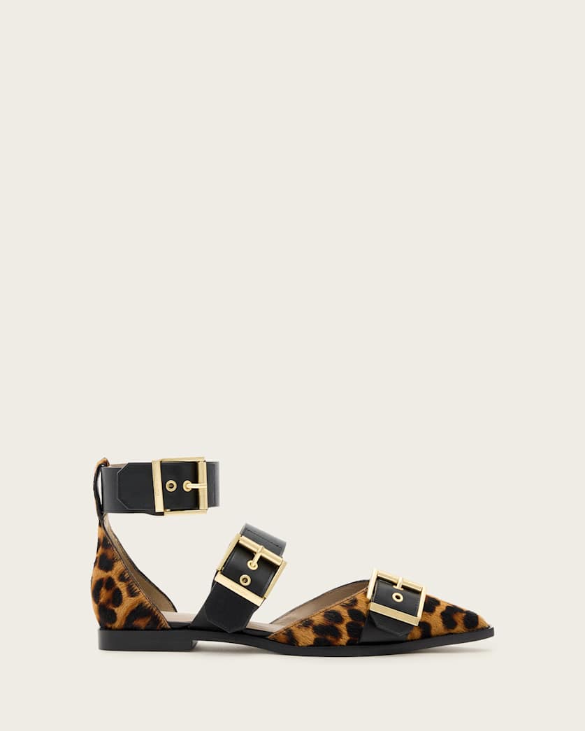 all saints Sutton Leopard Print Pointed Toe Shoes LEPPO BROWN/BLACK