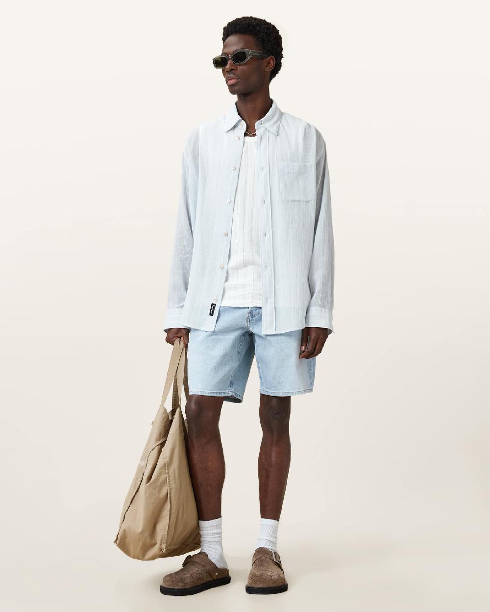 All Saints Switch Skinny Fit Denim Shorts Light Indigo Blue