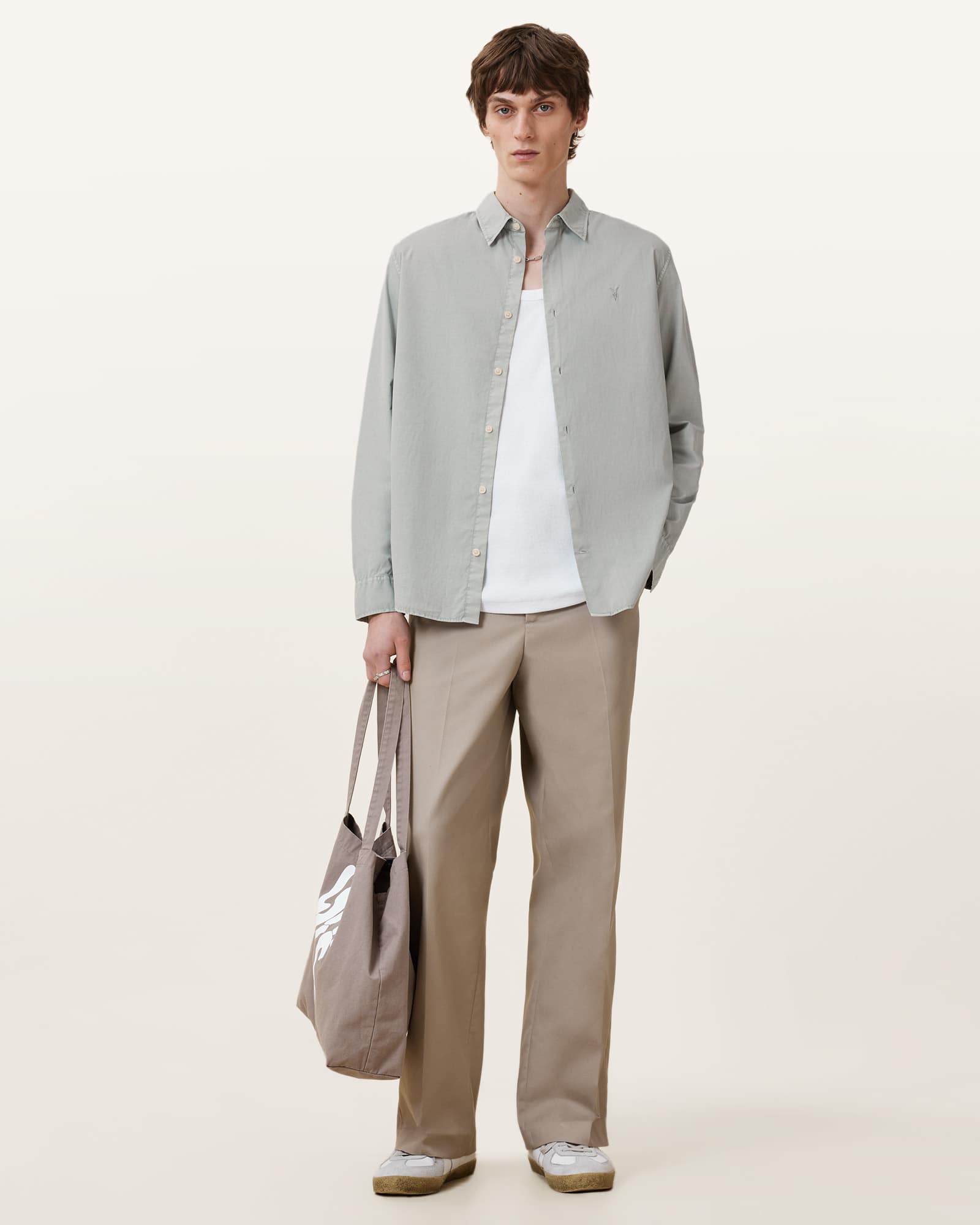 All Saints Tahoe Garment Dyed Relaxed Fit Shirt Slate Green