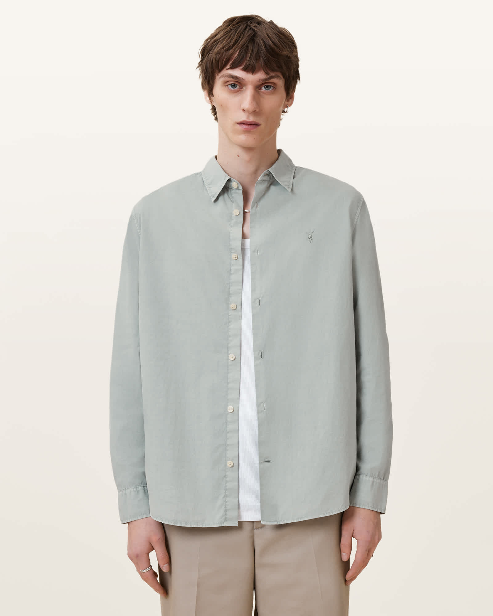 All Saints Tahoe Garment Dyed Relaxed Fit Shirt Slate Green
