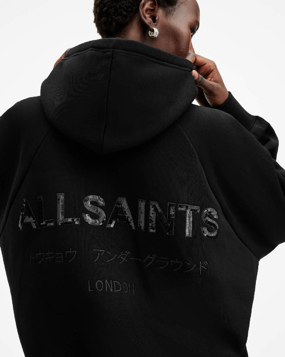 All Saints Talon Underground Sequin Oversized Hoodie Black