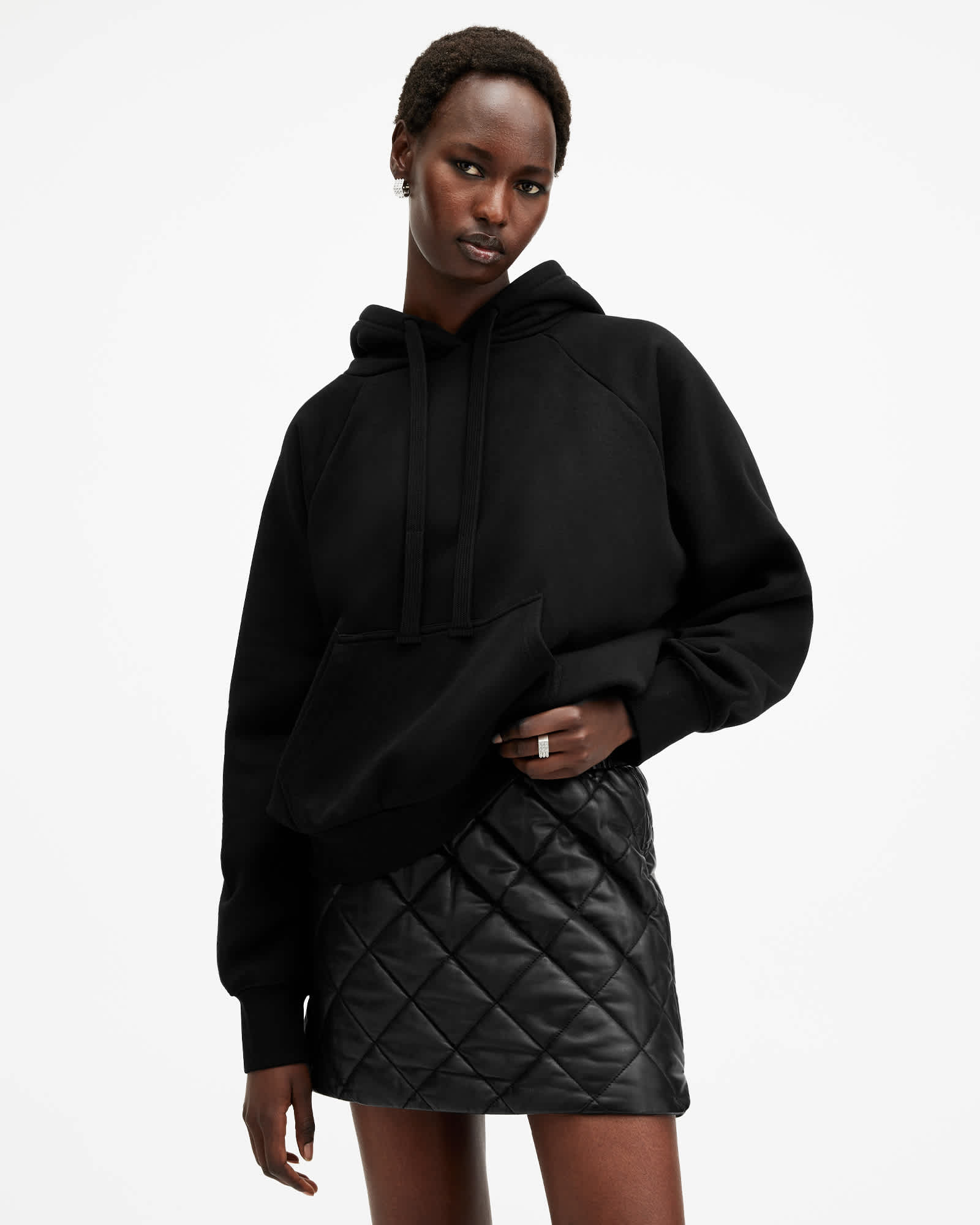 All Saints Talon Underground Sequin Oversized Hoodie Black