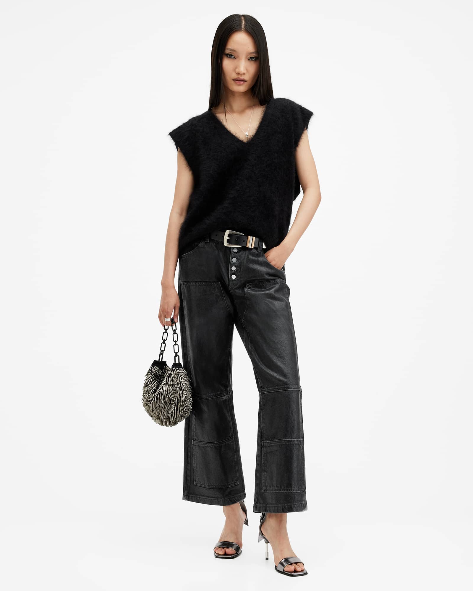All Saints Tay Wide Leg Denim Carpenter Jeans Black