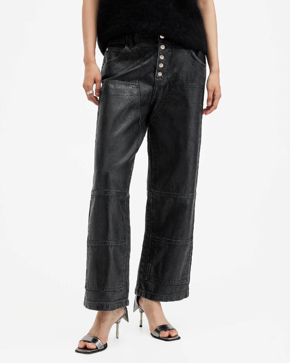 All Saints Tay Wide Leg Denim Carpenter Jeans Black