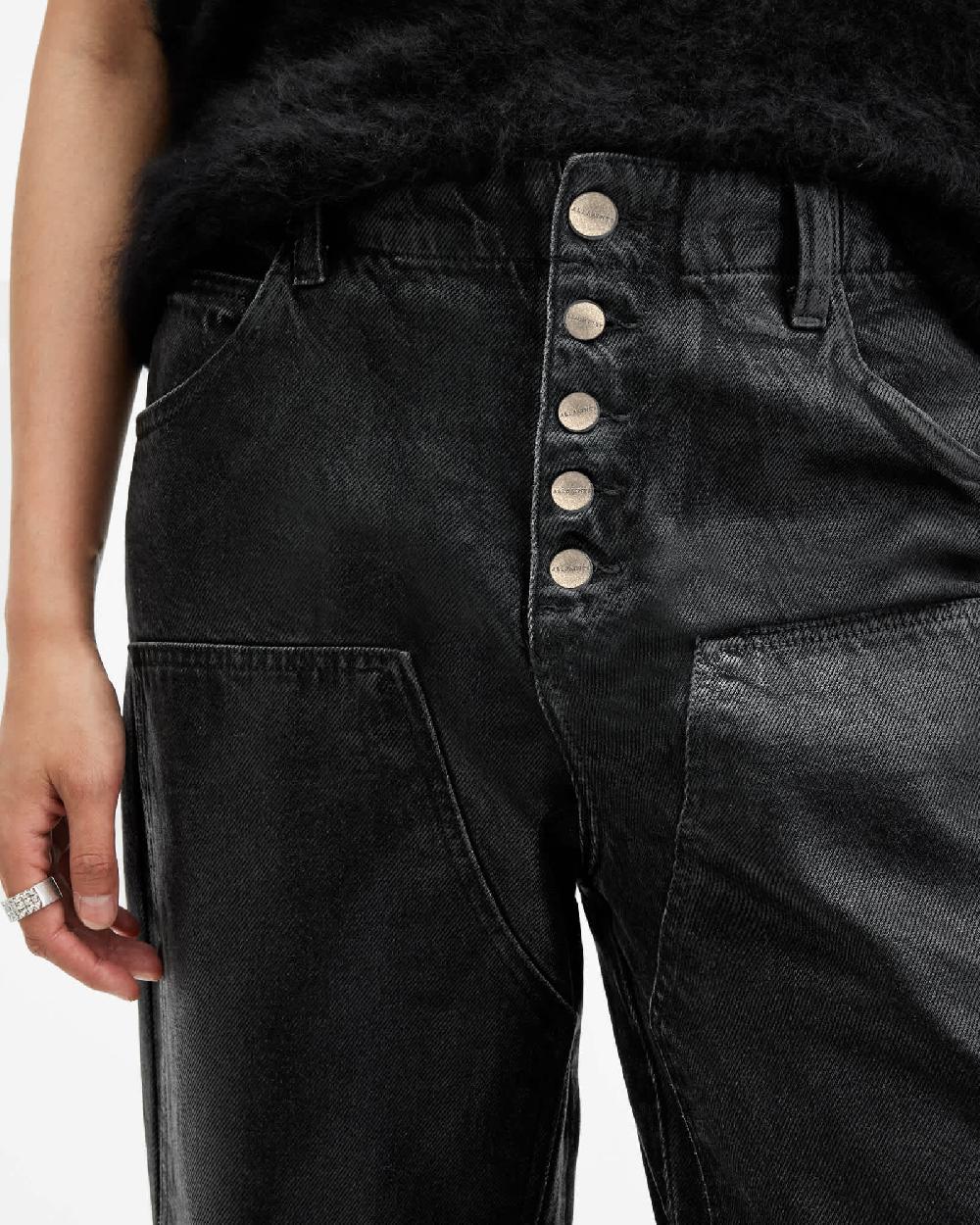 All Saints Tay Wide Leg Denim Carpenter Jeans Black