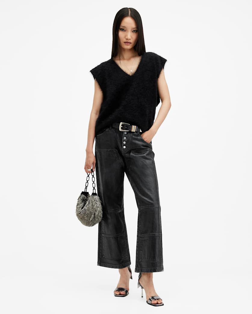 all saints Tay Wide Leg Denim Carpenter Jeans Black