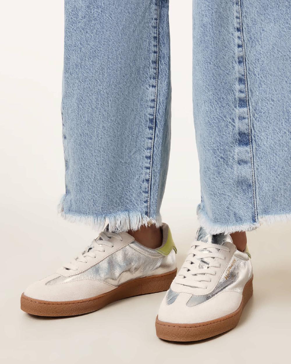 All Saints Thelma Metallic Low Top Sneakers SILVER/OFF WHITE