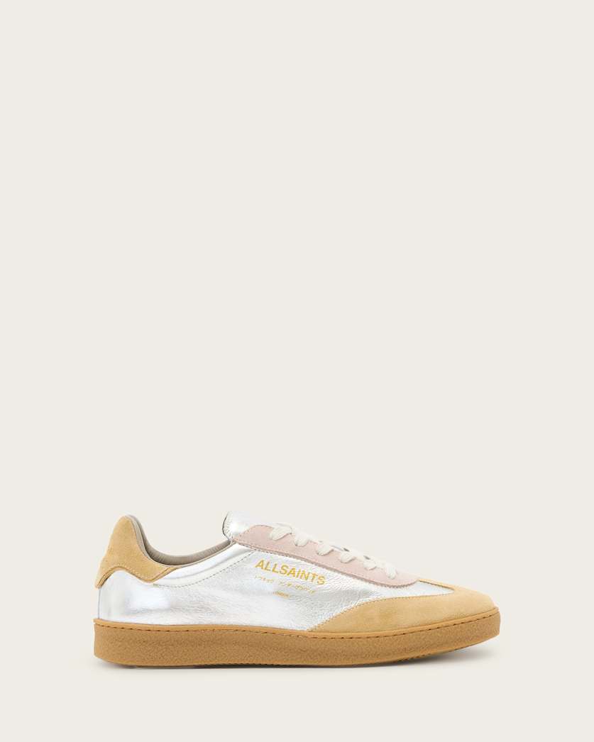 all saints Thelma Suede Low Top Sneakers SILVER/ROSE PINK