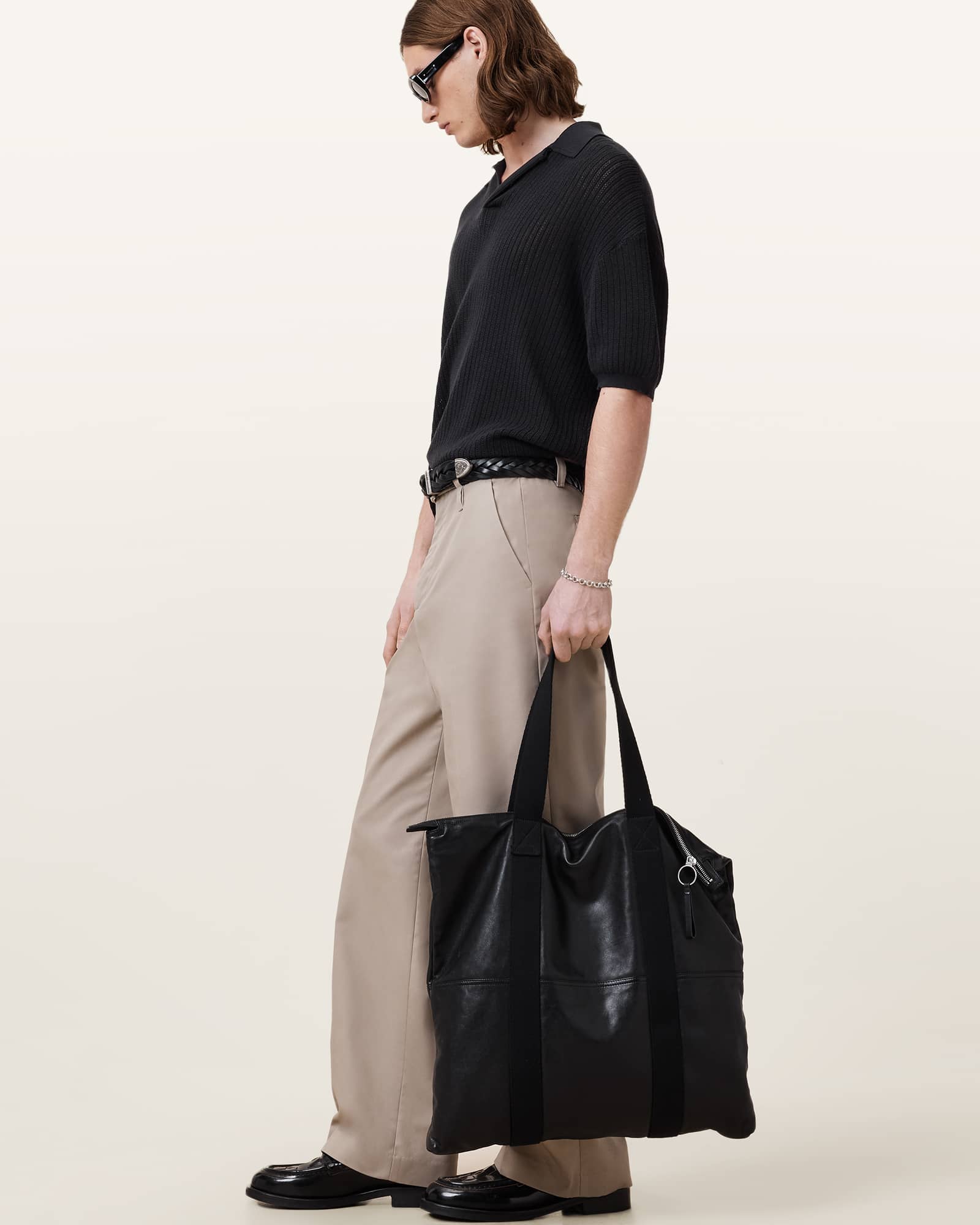 All Saints Thoma Short Sleeve Knitted Polo Shirt Black