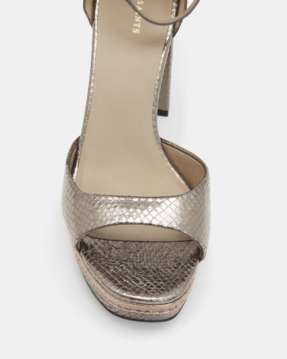 All Saints Tia Metallic Leather Open Platform Heels GUN/GOLD/BRONZE