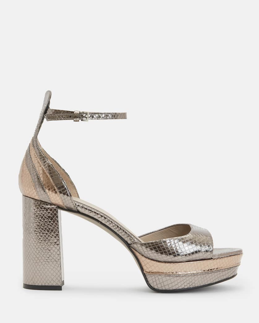all saints Tia Metallic Platform Heels GUN/GOLD/BRONZE