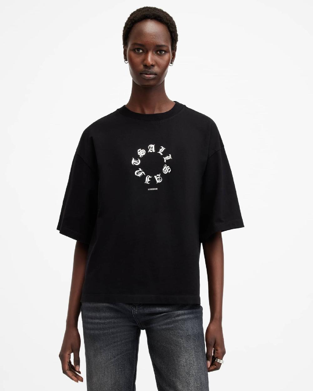 All Saints Tieroth Amelie Metallic Logo T-Shirt Black