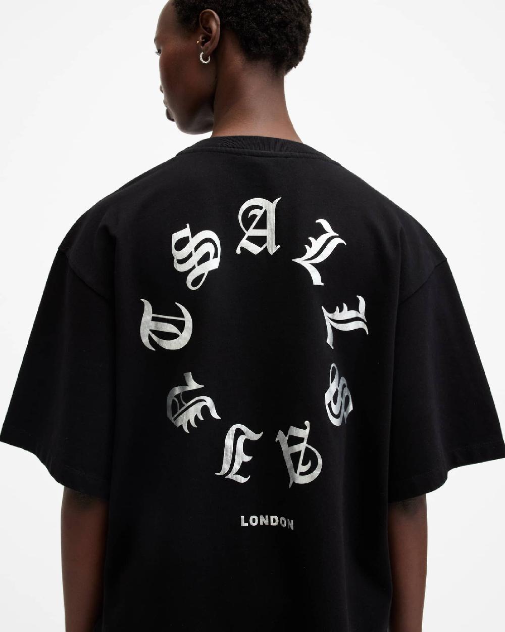 All Saints Tieroth Amelie Metallic Logo T-Shirt Black