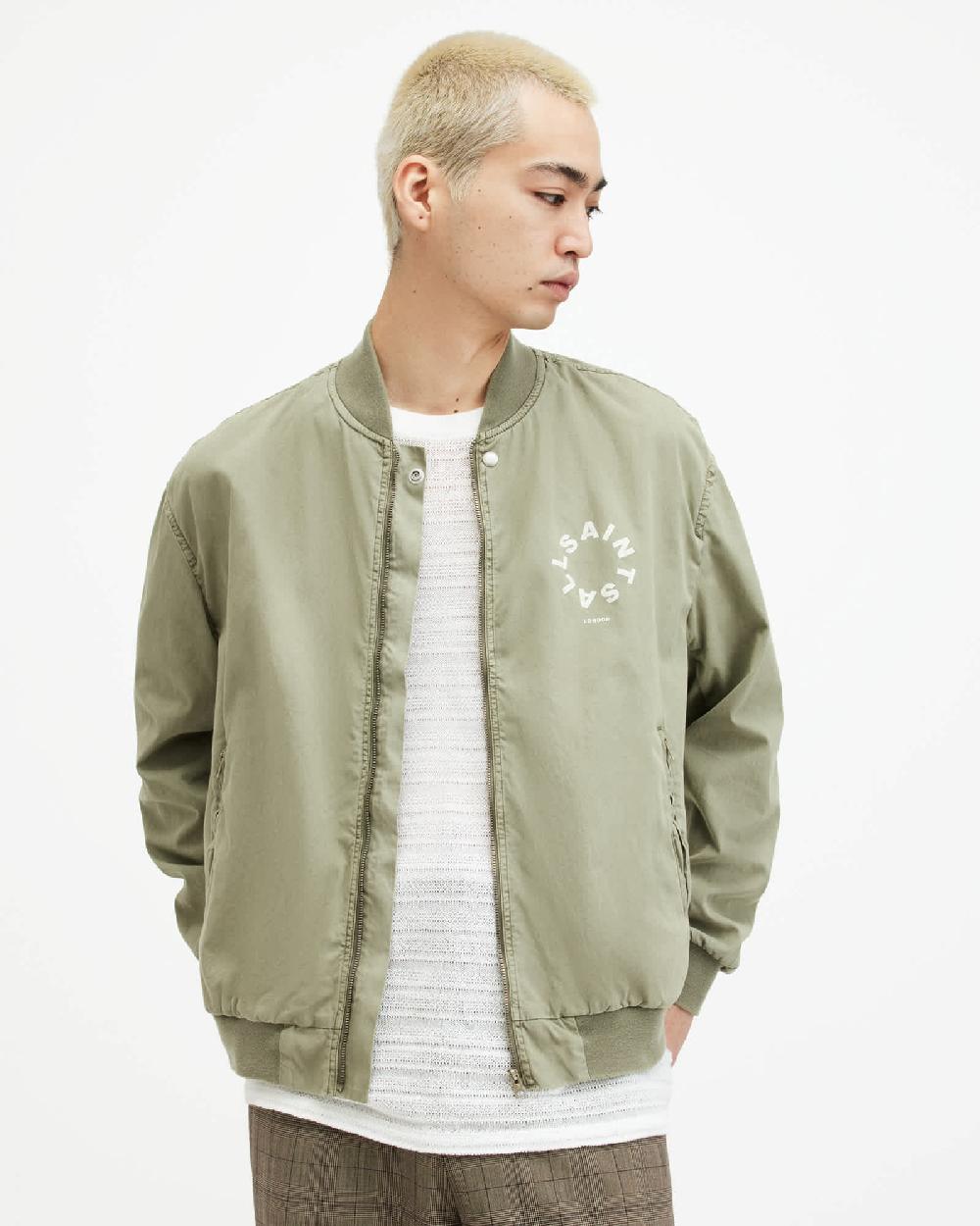 All Saints Tierra Faded Oversized Bomber Jacket Herb Green
