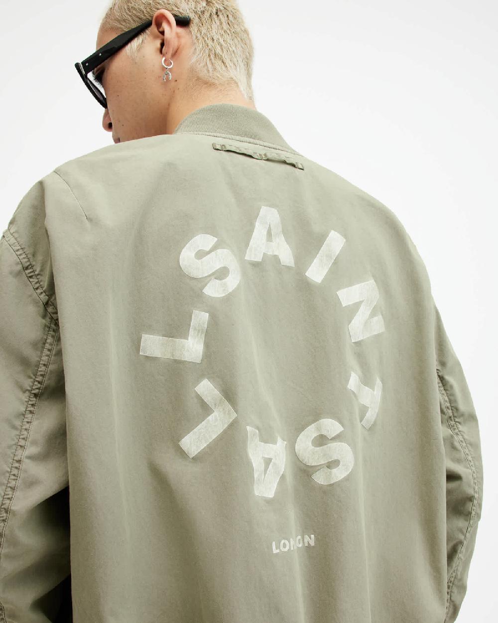 All Saints Tierra Faded Oversized Bomber Jacket Herb Green