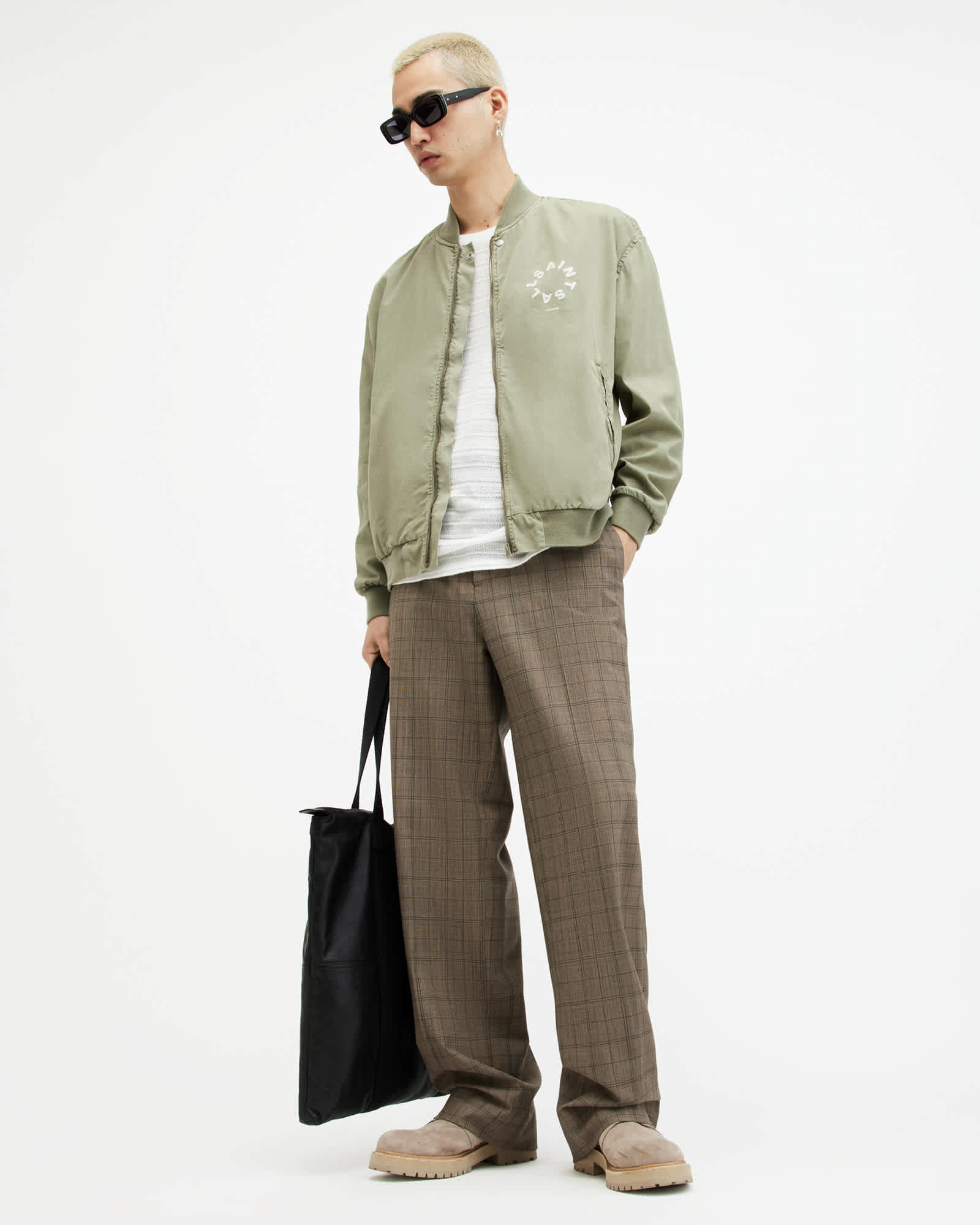 All Saints Tierra Faded Oversized Bomber Jacket Herb Green