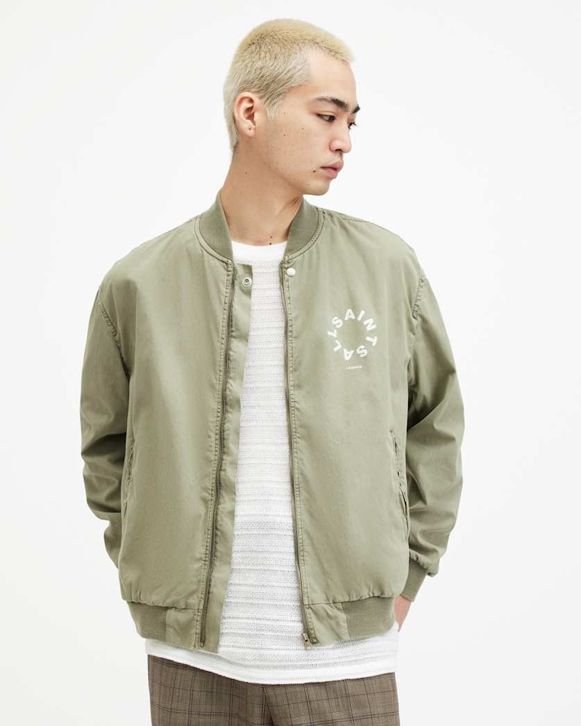 all saints Tierra Faded Oversized Bomber Jacket Herb Green