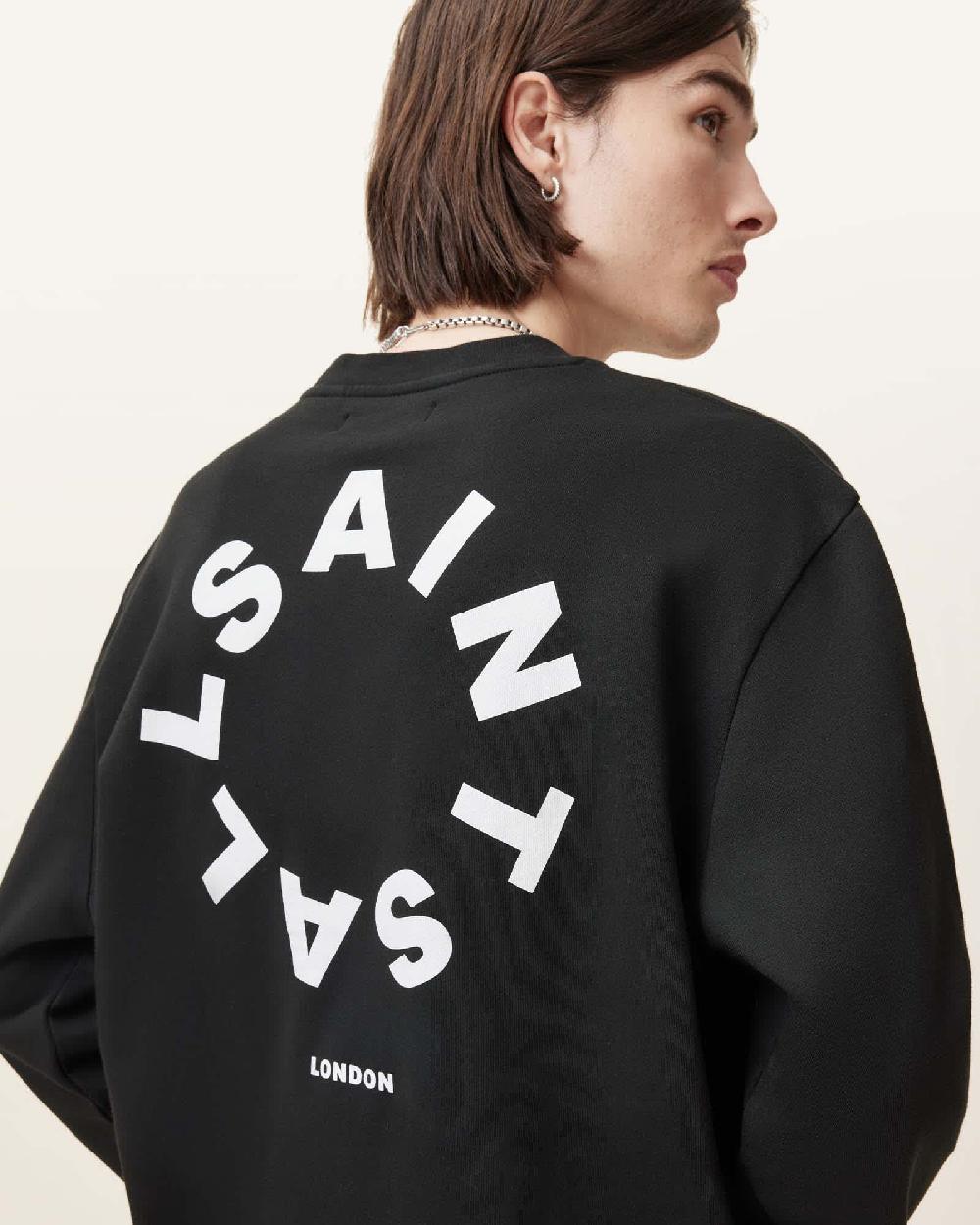 All Saints Tierra Oversized Crew Neck Logo Sweatshirt Jet Black