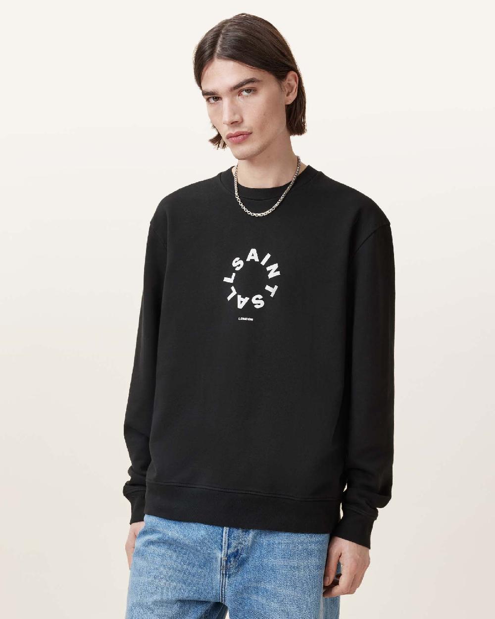 All Saints Tierra Oversized Crew Neck Logo Sweatshirt Jet Black