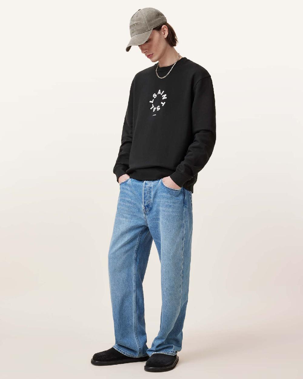 All Saints Tierra Oversized Crew Neck Logo Sweatshirt Jet Black