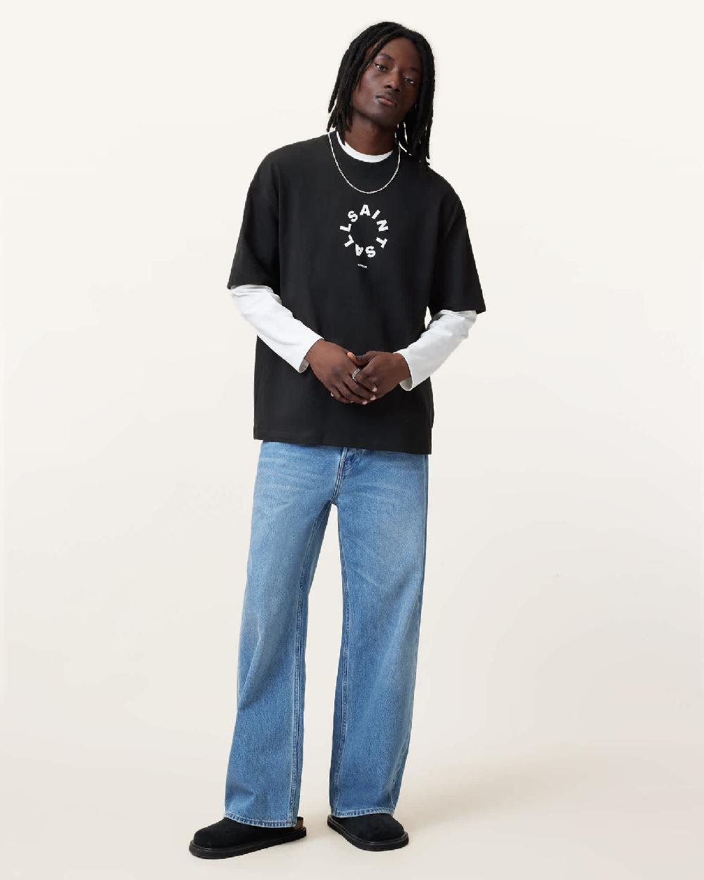 All Saints Tierra Oversized Crew Neck Logo Sweatshirt Jet Black