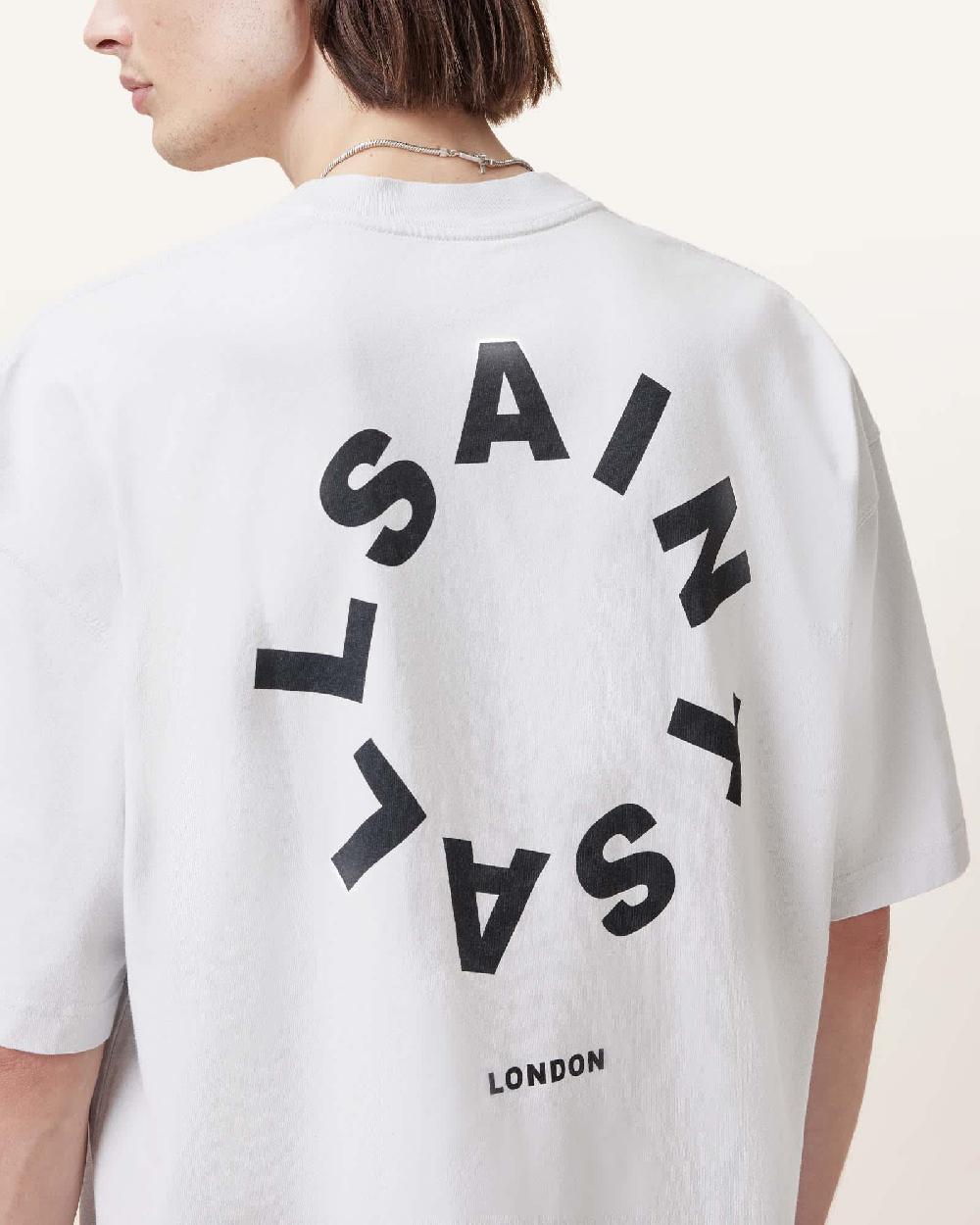 All Saints Tierra Oversized Crew Neck Logo T-Shirt Cool Grey