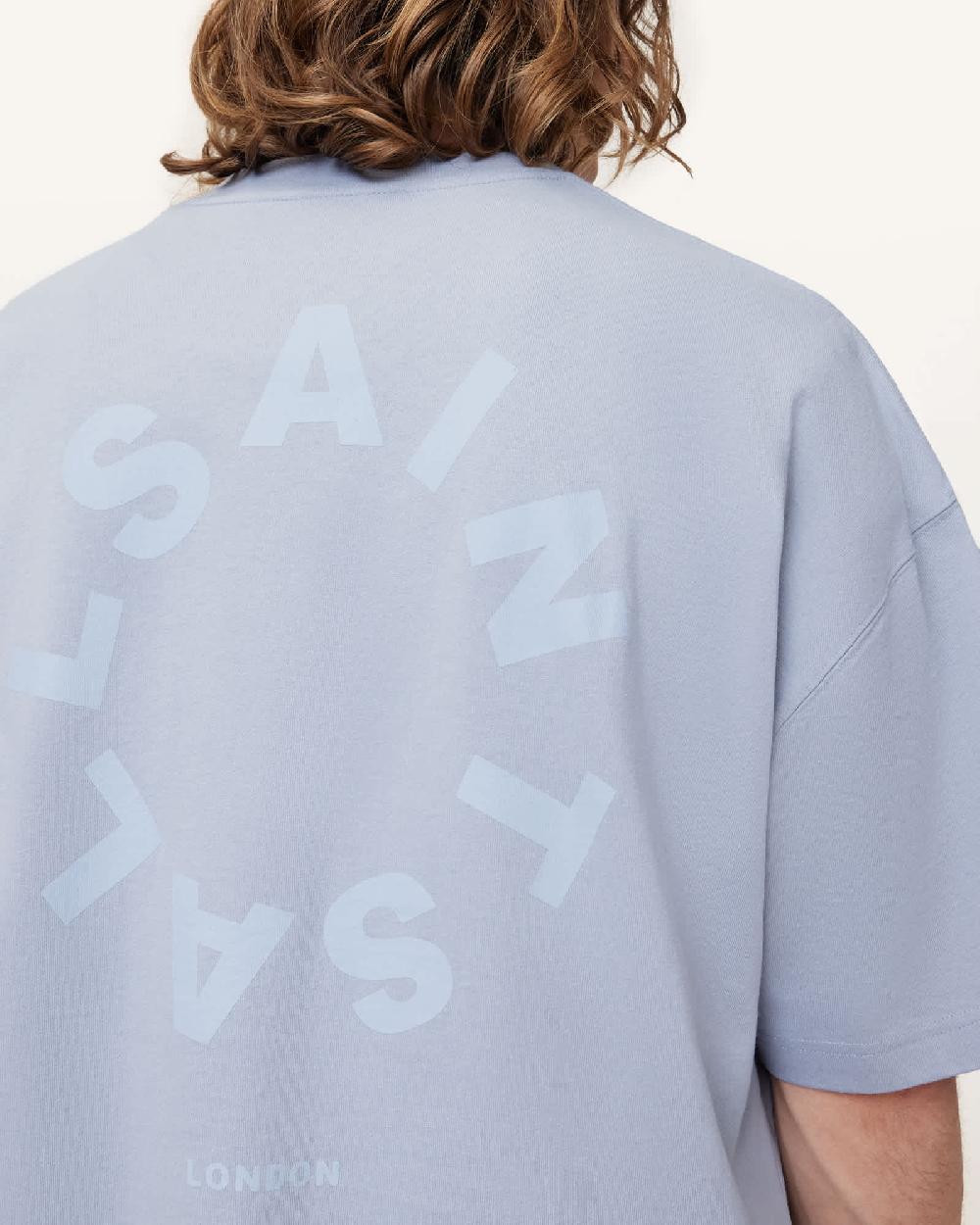All Saints Tierra Oversized Crew Neck Logo T-Shirt Willow Blue