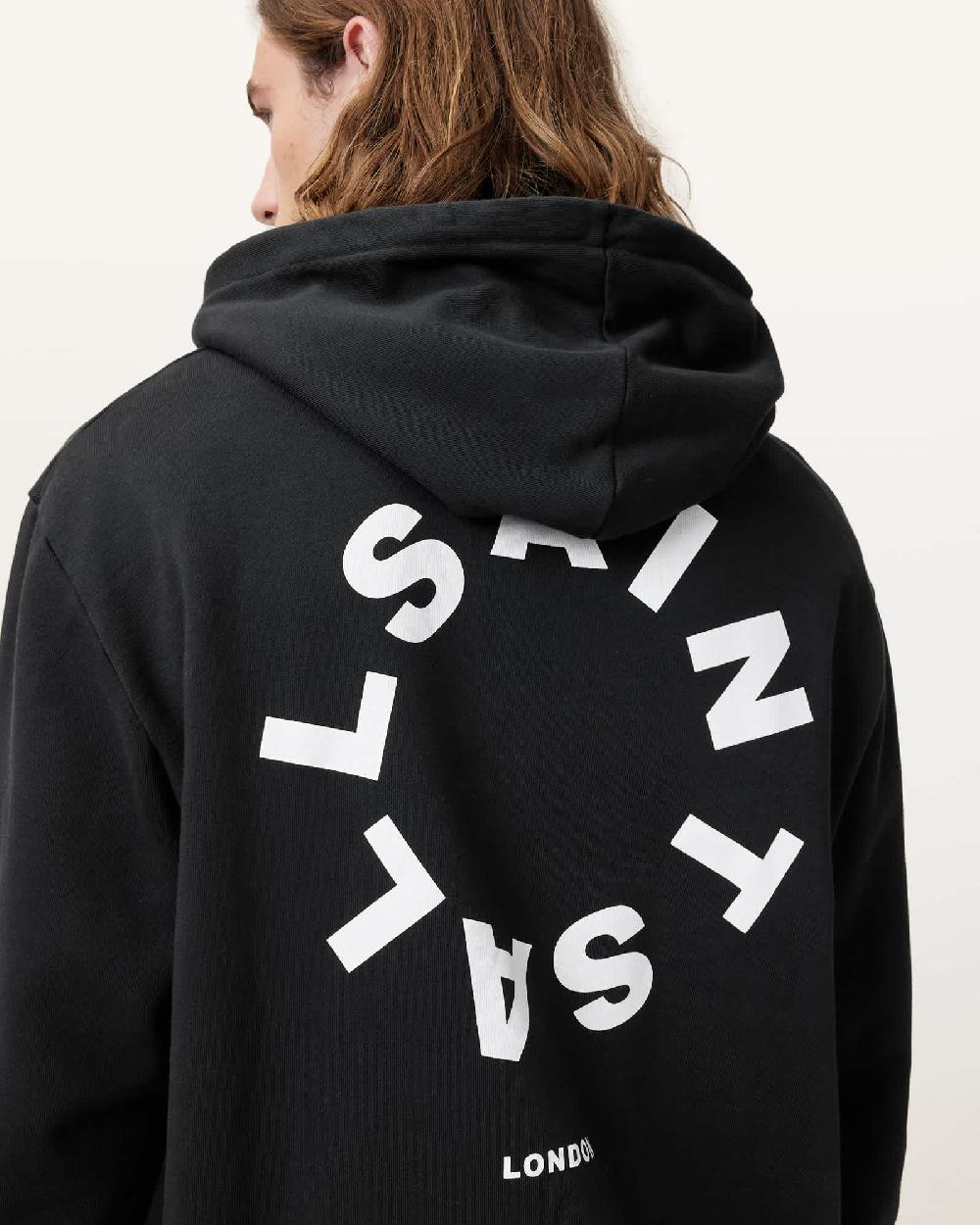 All Saints Tierra Pullover Circle Logo Hoodie Jet Black