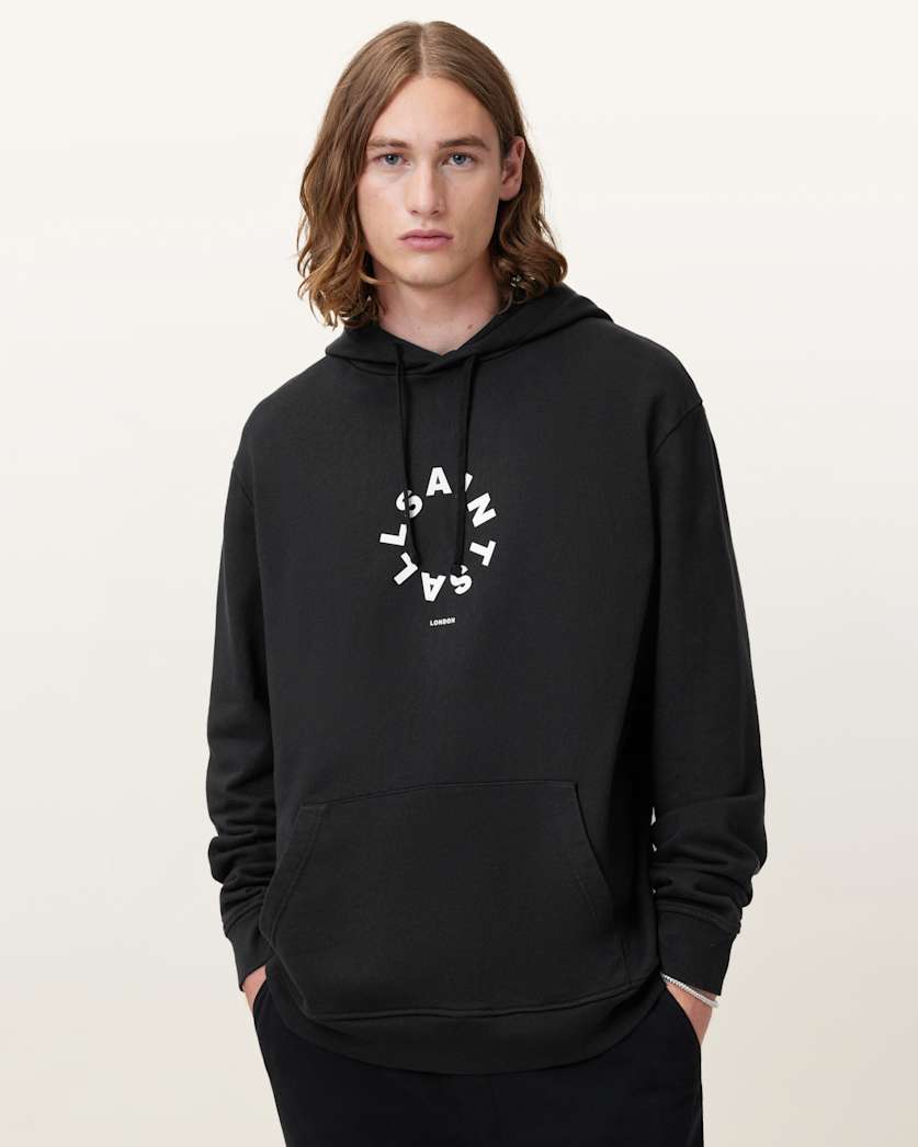 all saints Tierra Pullover Circle Logo Hoodie Jet Black