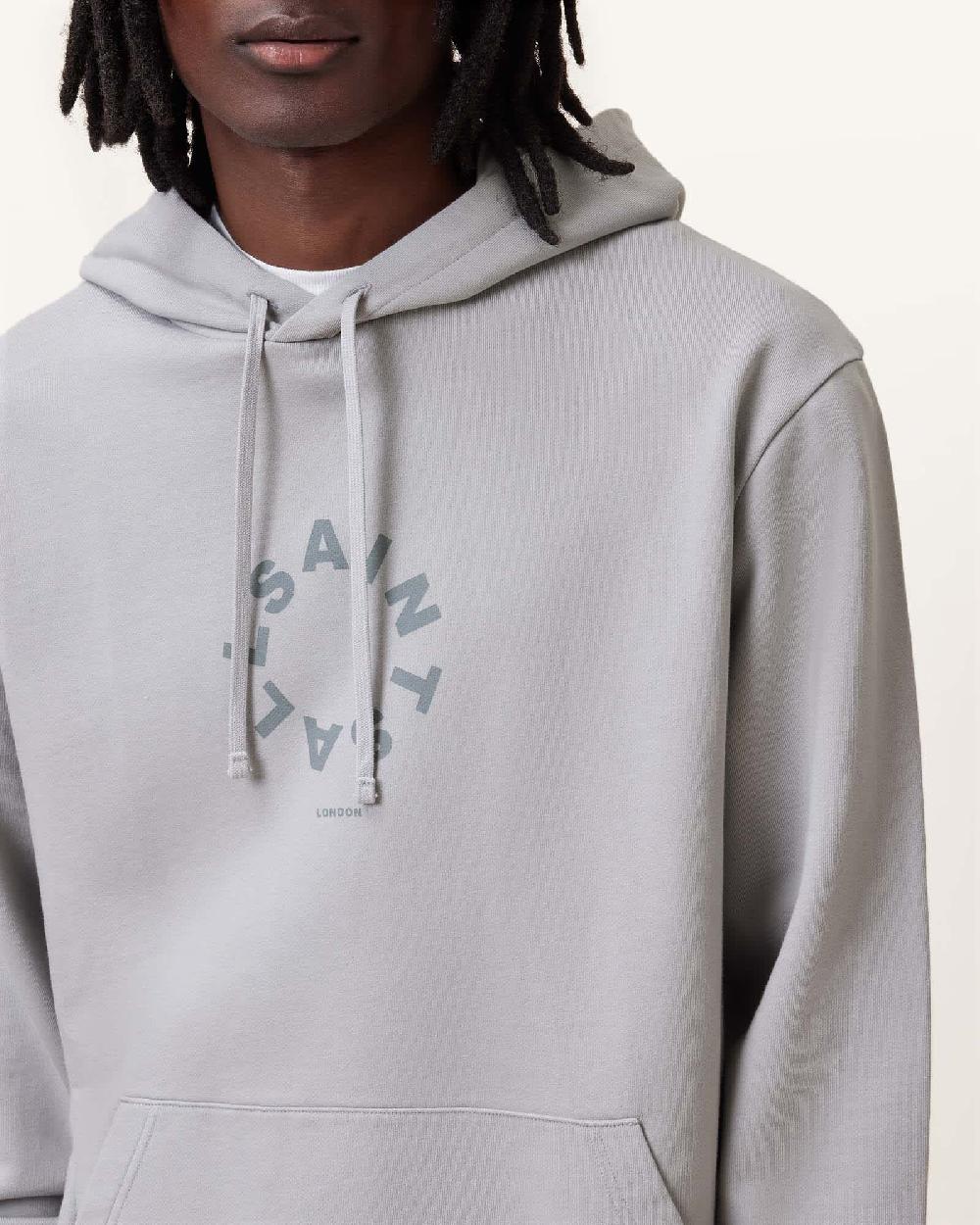 All Saints Tierra Pullover Circle Logo Hoodie Machine Grey