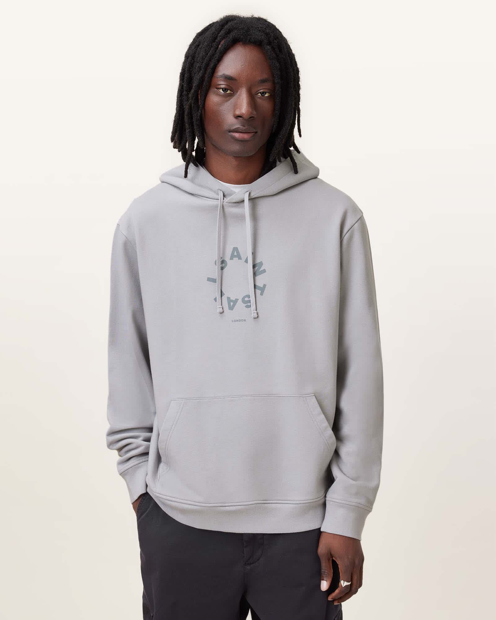All Saints Tierra Pullover Circle Logo Hoodie Machine Grey