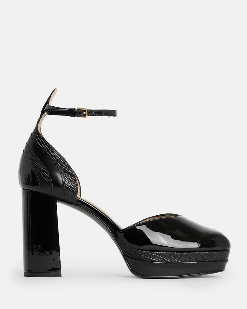 all saints Tiffany Leather Platform Heel Black Shine