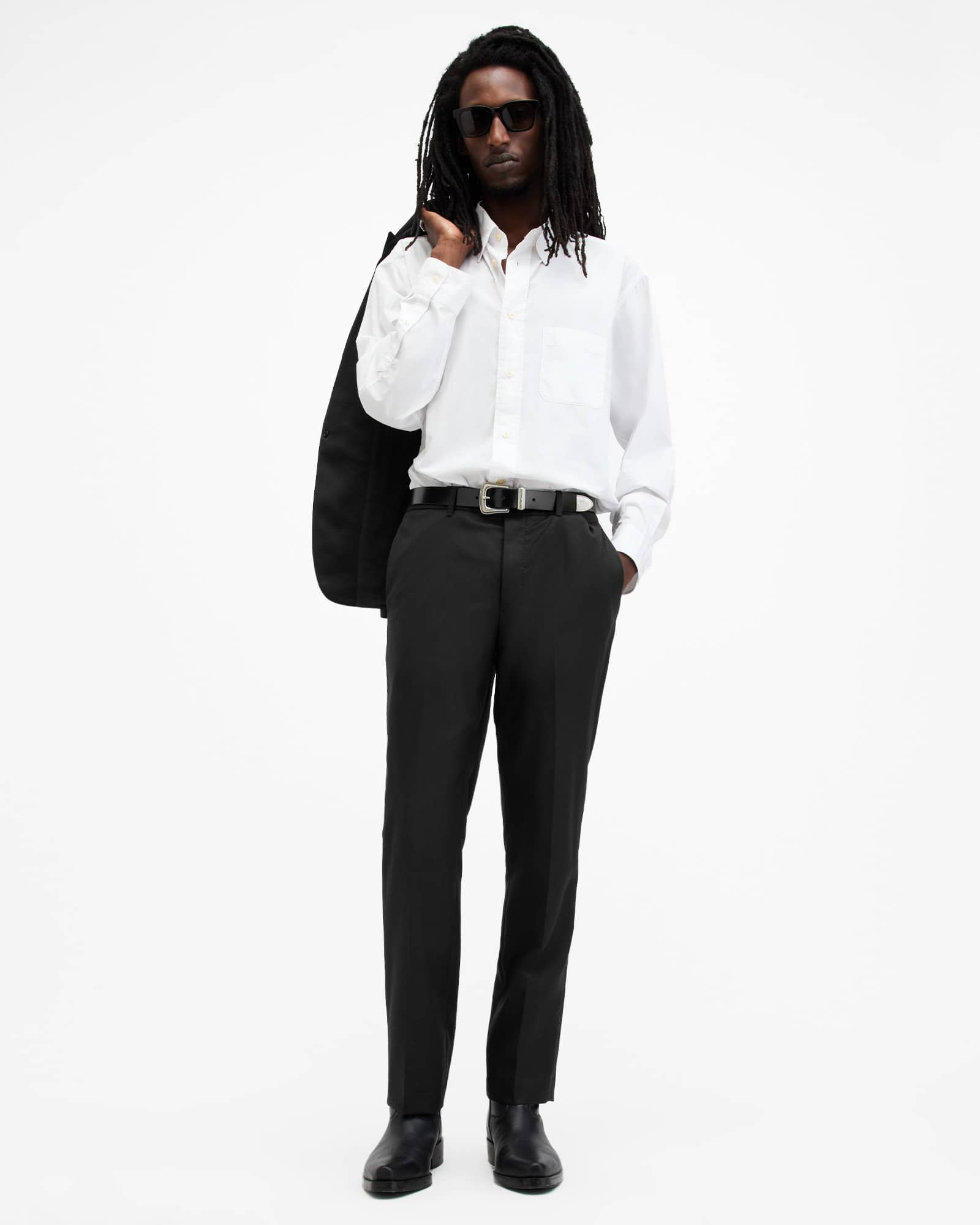 All Saints Tisbury Straight Leg Tailored Pants Black